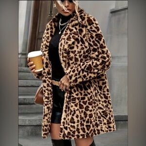 Love Tree Faux Fur Leopard Print Teddy Coat Size M